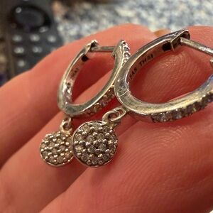 Giani Bernini cz disc charm drop huggie hoop earrings in sterling silver